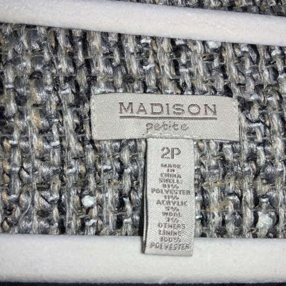 Madison wool blend tweed button front jacket Sz 2P fringe trim bell cuffs - Picture 6 of 8